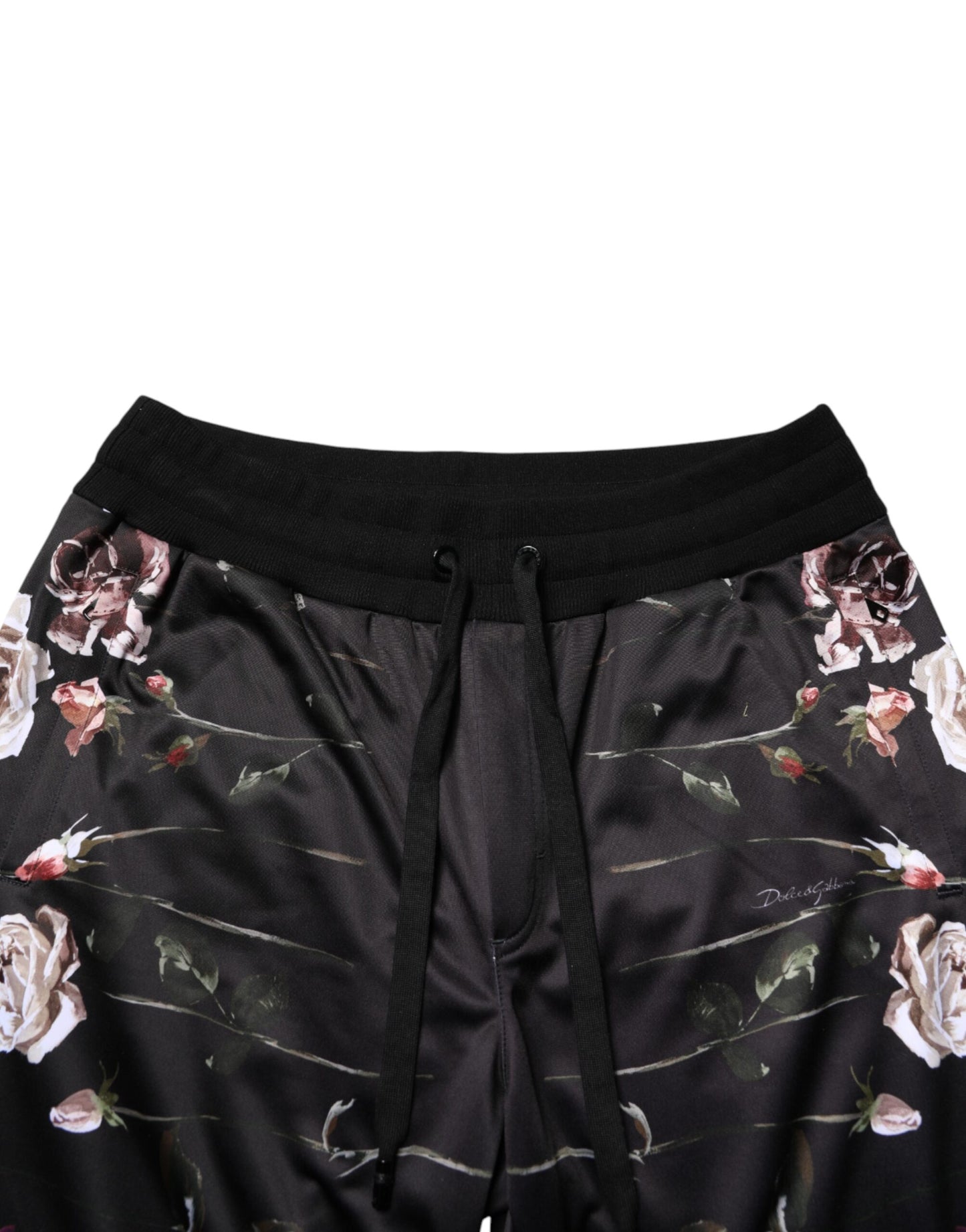 Pantalon chino Dolce &amp; Gabbana noir à fleurs, coupe droite