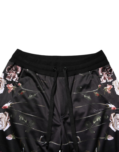 Pantalon chino Dolce &amp; Gabbana noir à fleurs, coupe droite