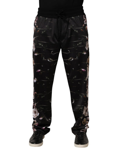 Pantalon chino Dolce &amp; Gabbana noir à fleurs, coupe droite