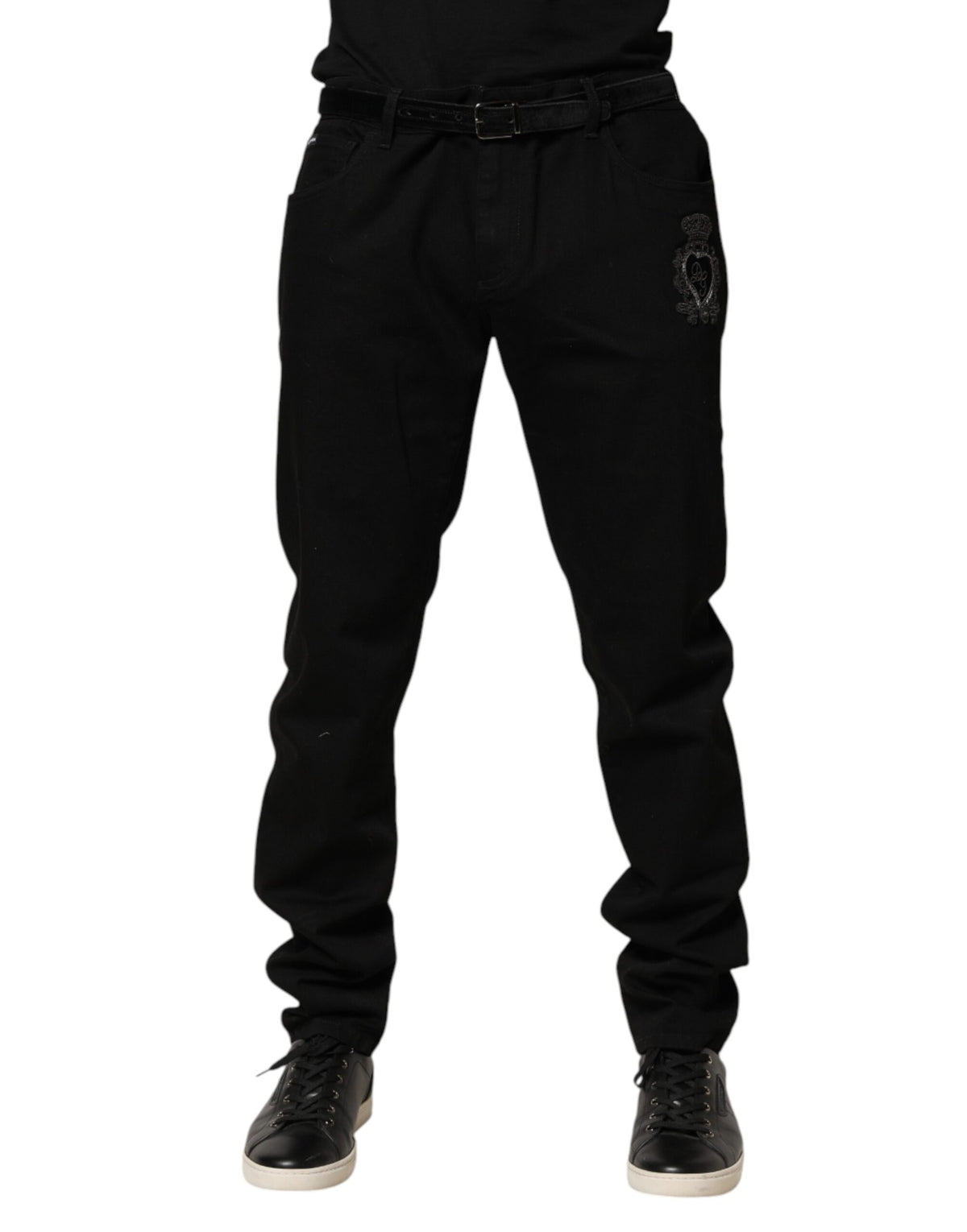 Jean skinny noir Dolce &amp; Gabbana à motif Sacré-Cœur pour homme