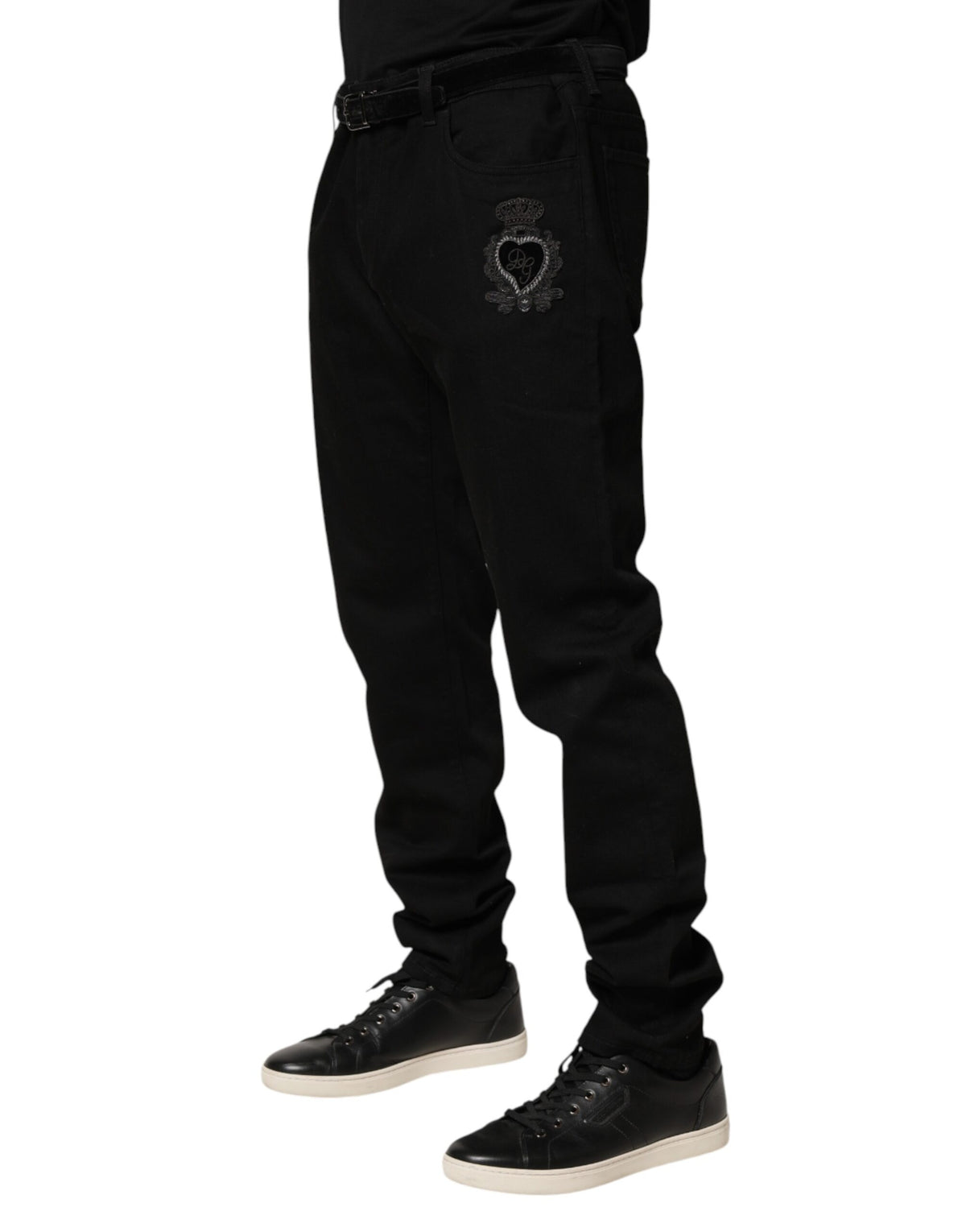 Jean skinny noir Dolce &amp; Gabbana à motif Sacré-Cœur pour homme