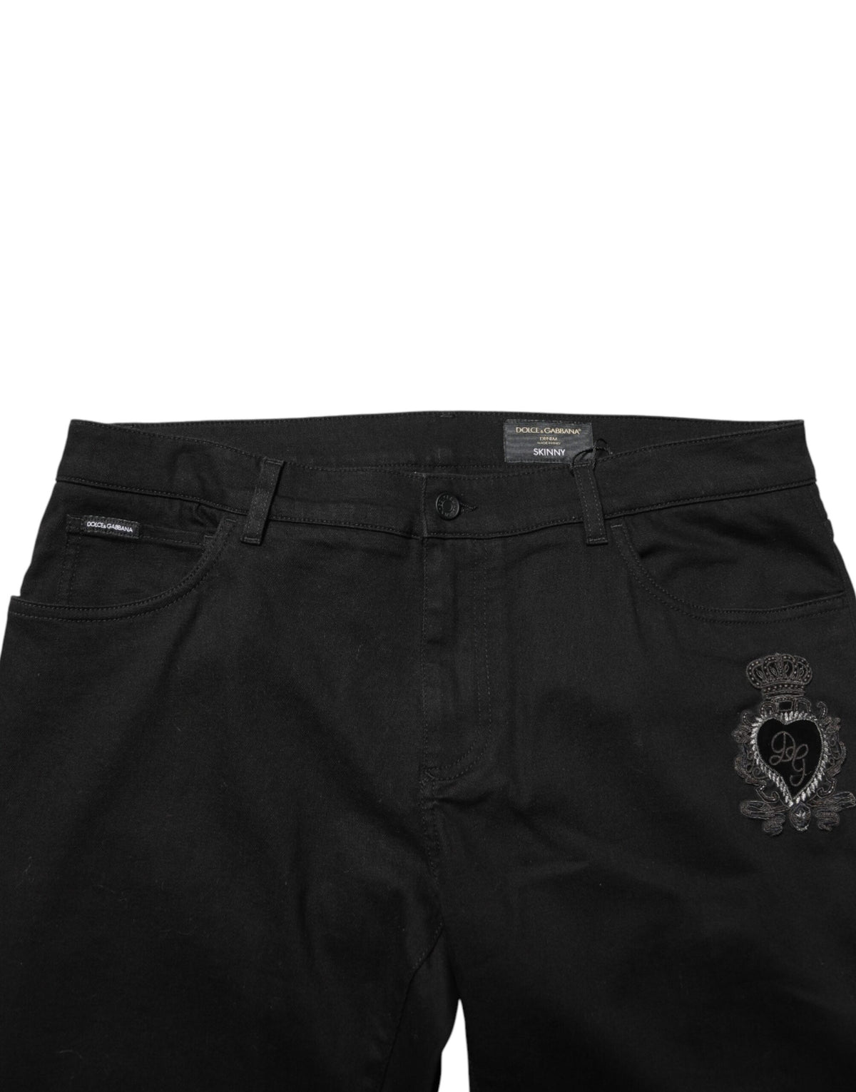 Jean skinny noir Dolce &amp; Gabbana à motif Sacré-Cœur pour homme
