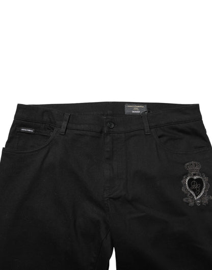 Jean skinny noir Dolce &amp; Gabbana à motif Sacré-Cœur pour homme