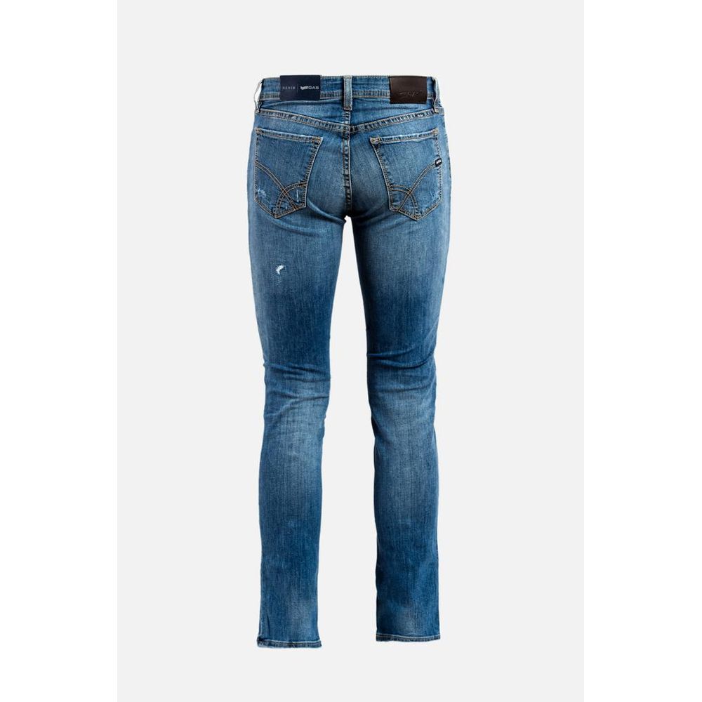Gas Blue Cotton Slim Fit Jeans for Men