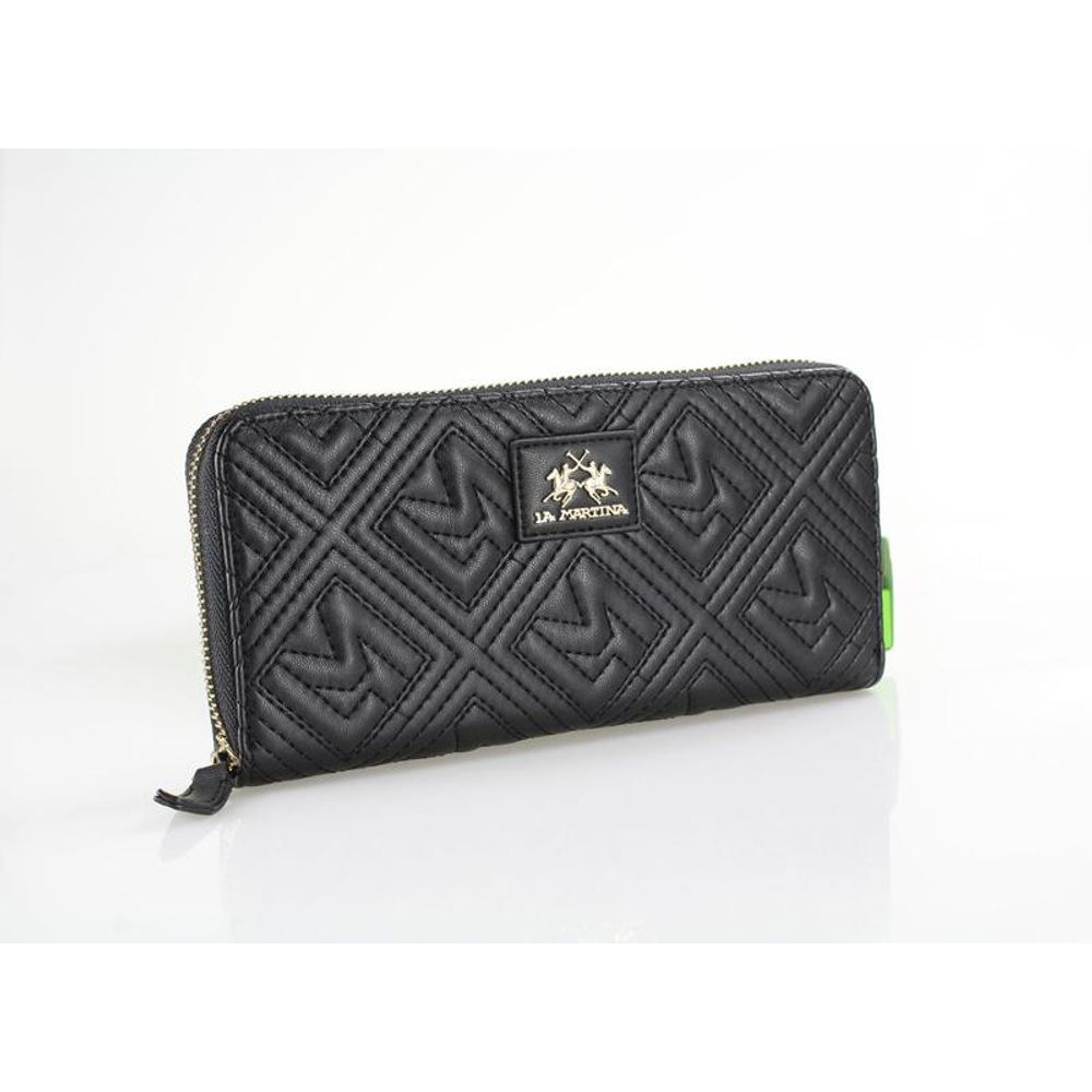 La Martina Black Polyurethane Wallet - Sophisticated Accessory for Women