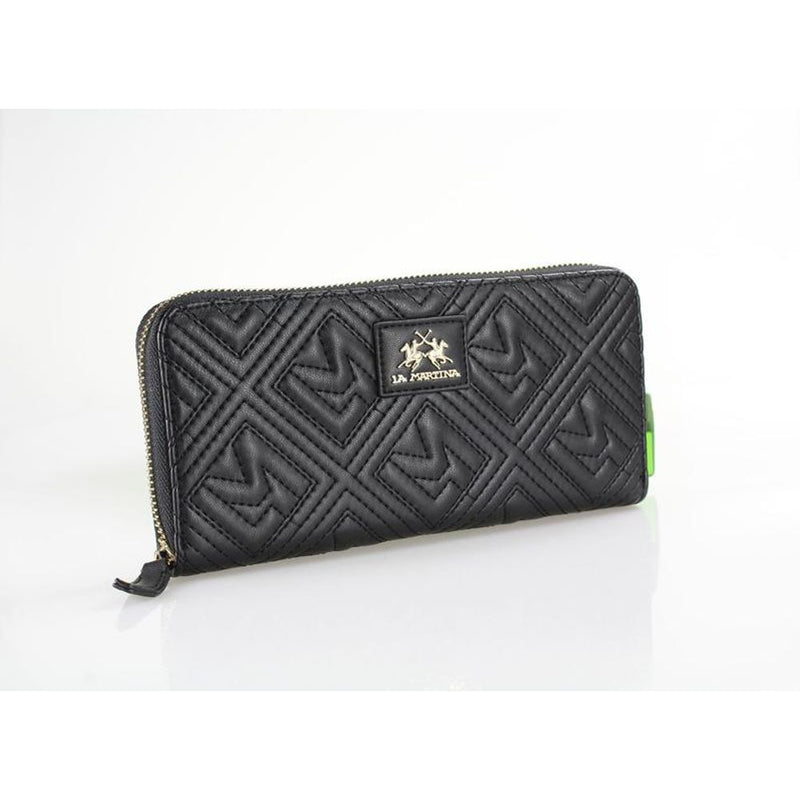 La Martina Black Polyurethane Wallet - Sophisticated Accessory for Women