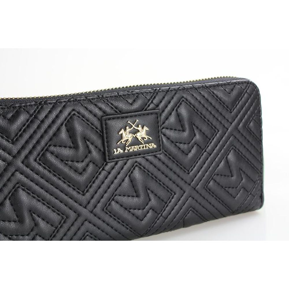 La Martina Black Polyurethane Wallet - Sophisticated Accessory for Women