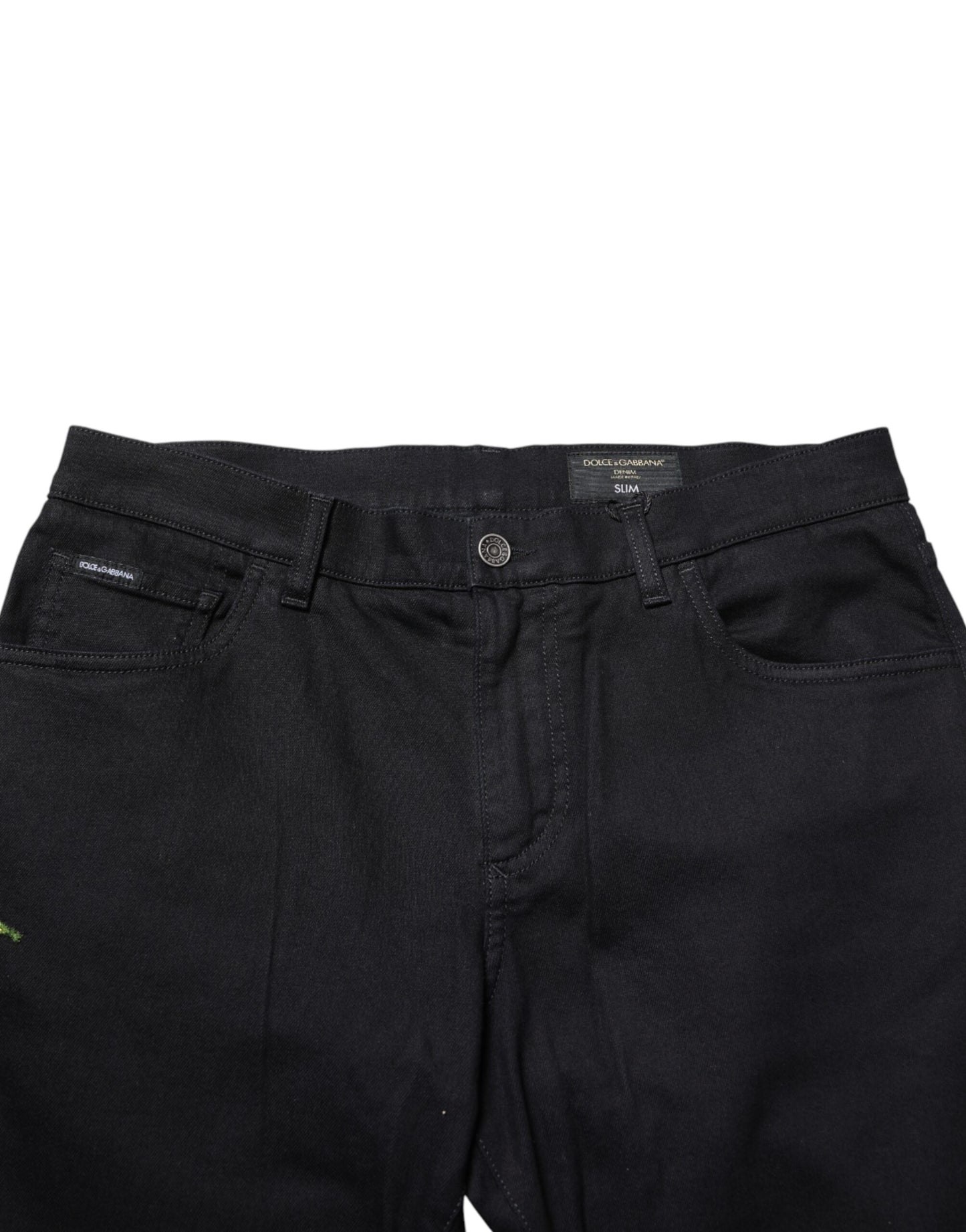 Jean skinny en coton noir à motifs floraux pour homme de Dolce &amp; Gabbana