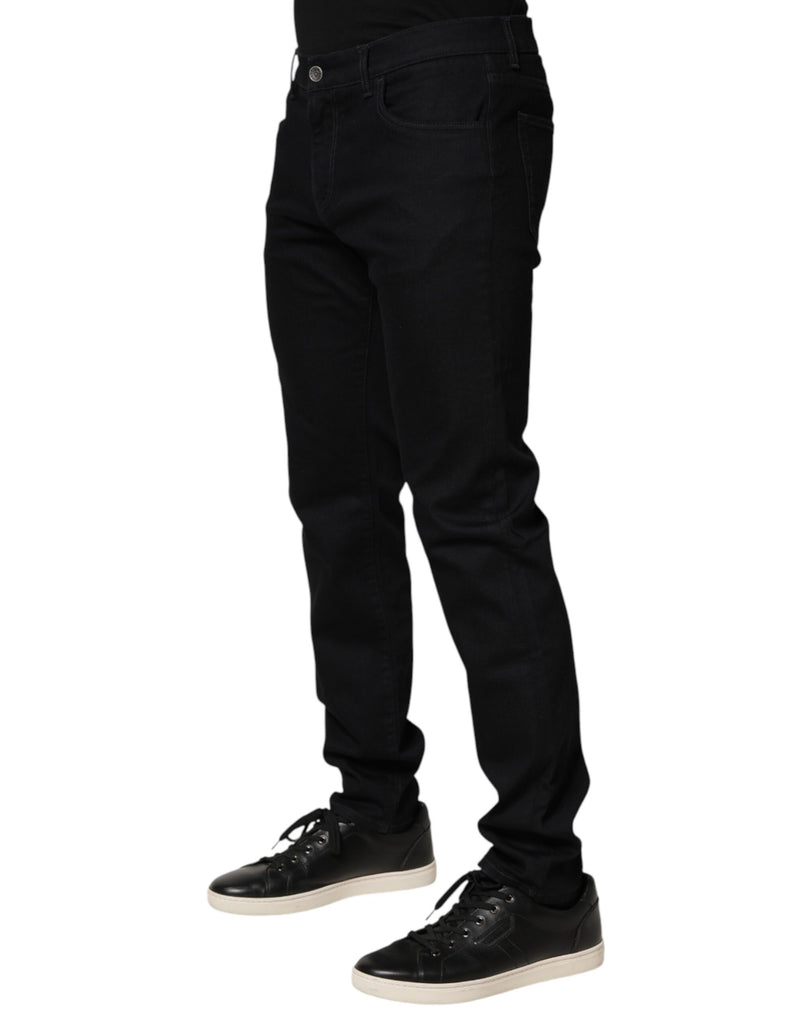 Dolce & Gabbana Black Floral Cotton Skinny Men Denim Jeans