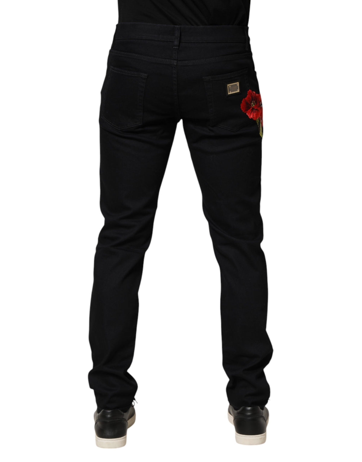 Jean skinny en coton noir à motifs floraux pour homme de Dolce &amp; Gabbana