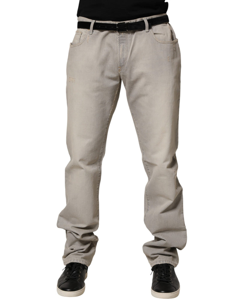 Jean droit en coton gris clair Dolce &amp; Gabbana