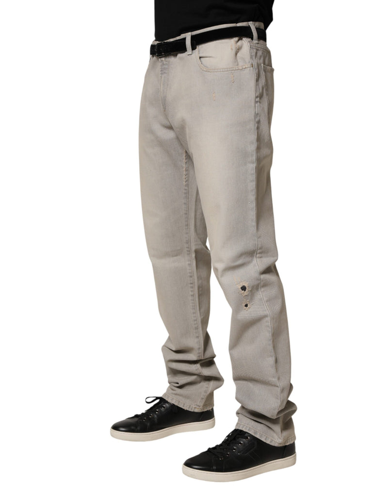 Jean droit en coton gris clair Dolce &amp; Gabbana