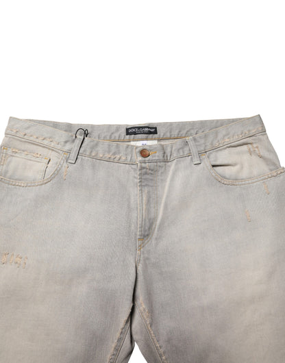 Jean droit en coton gris clair Dolce &amp; Gabbana