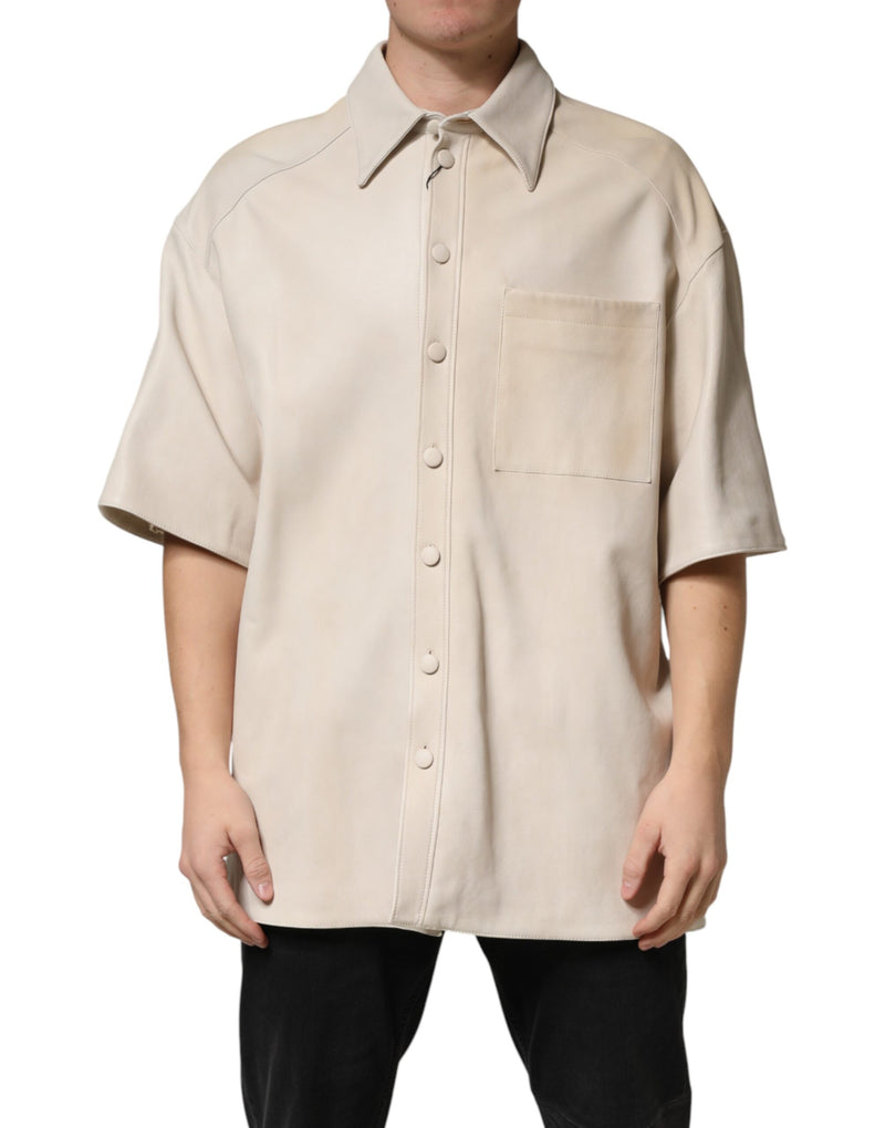 Chemise décontractée pour homme Dolce &amp; Gabbana en cuir beige à boutons