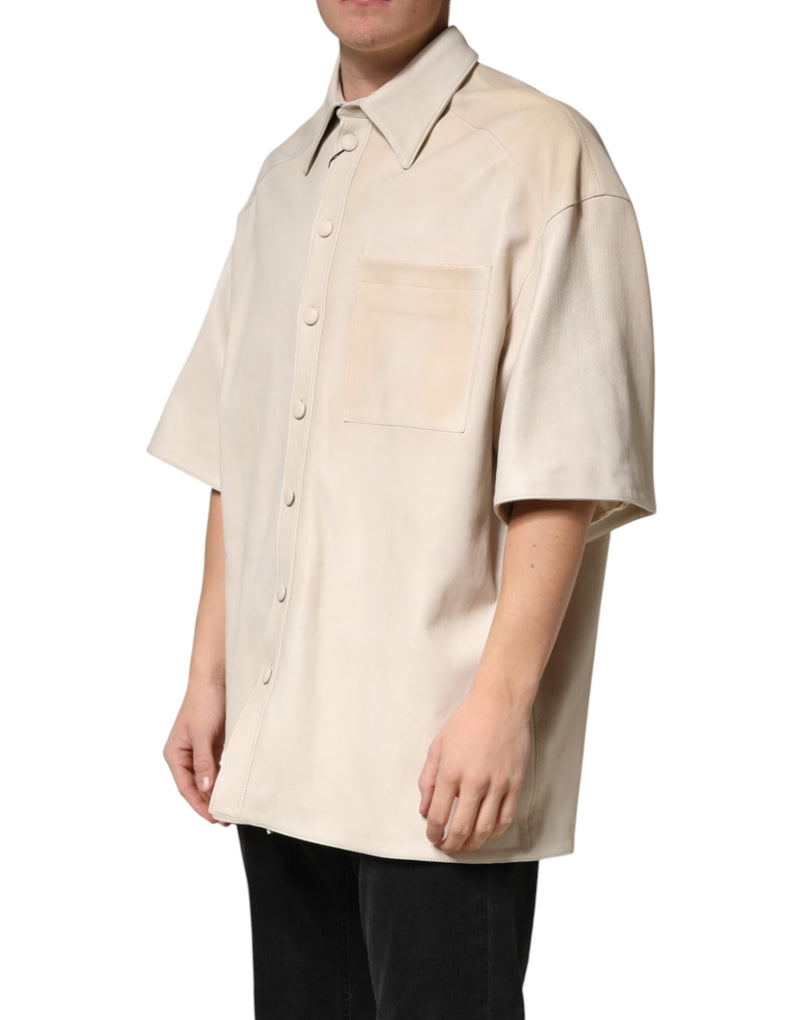 Chemise décontractée pour homme Dolce &amp; Gabbana en cuir beige à boutons