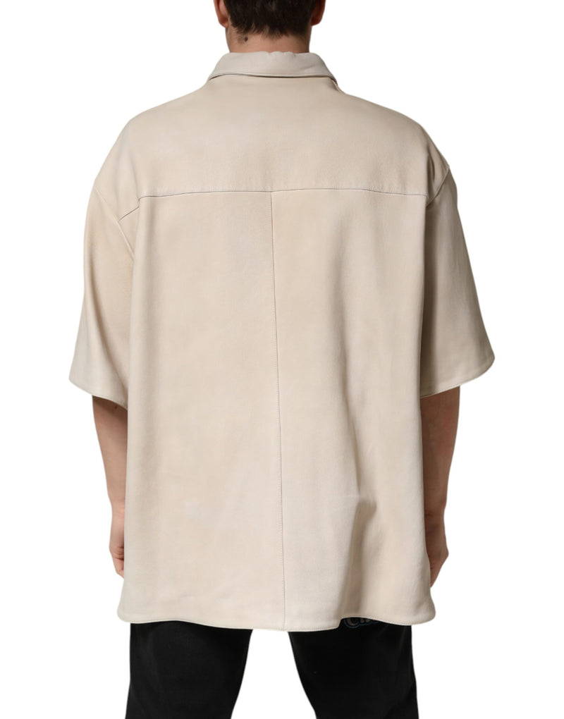 Chemise décontractée pour homme Dolce &amp; Gabbana en cuir beige à boutons