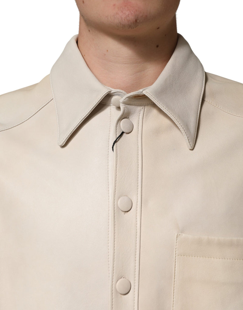 Chemise décontractée pour homme Dolce &amp; Gabbana en cuir beige à boutons