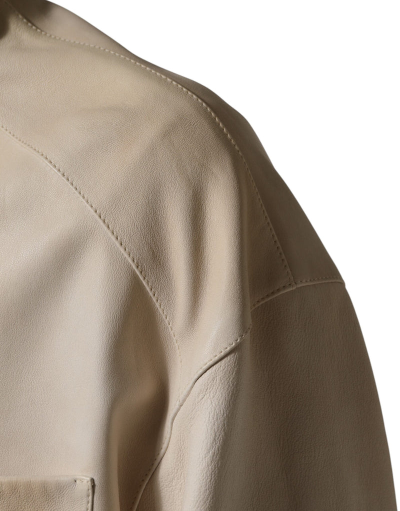 Chemise décontractée pour homme Dolce &amp; Gabbana en cuir beige à boutons