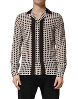 Chemise décontractée en soie Dolce &amp; Gabbana blanche à pois noirs pour homme