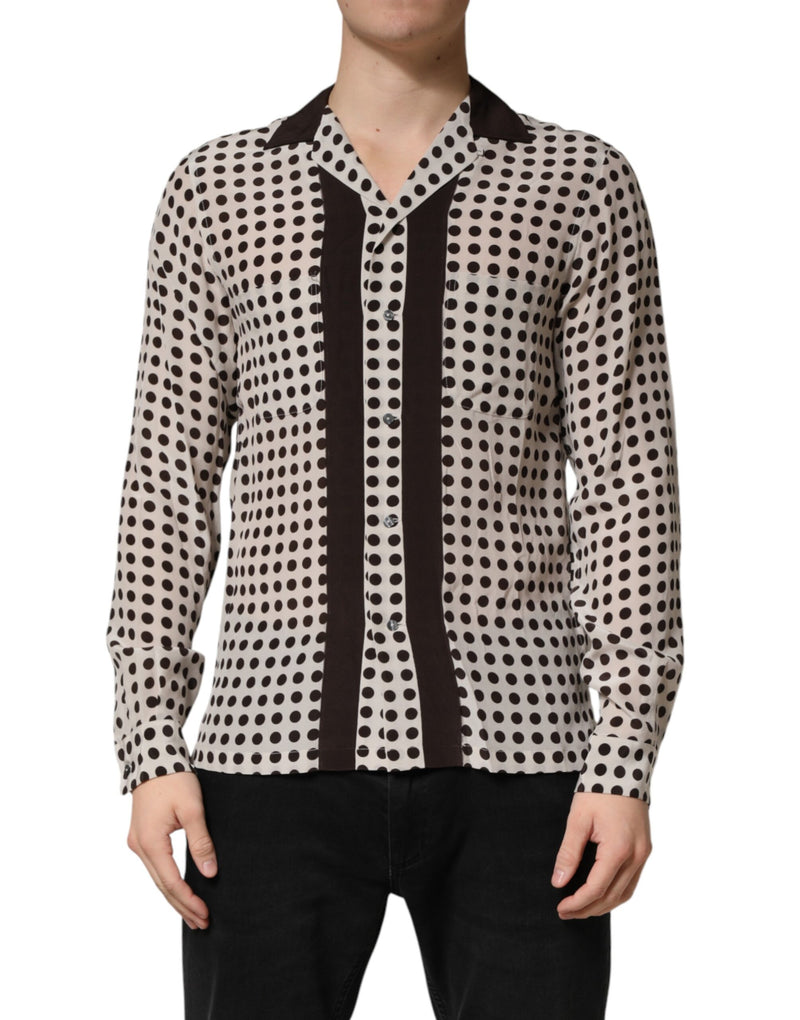 Chemise décontractée en soie Dolce &amp; Gabbana blanche à pois noirs pour homme