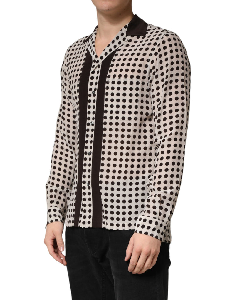 Chemise décontractée en soie Dolce &amp; Gabbana blanche à pois noirs pour homme