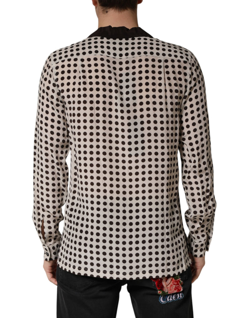 Chemise décontractée en soie Dolce &amp; Gabbana blanche à pois noirs pour homme