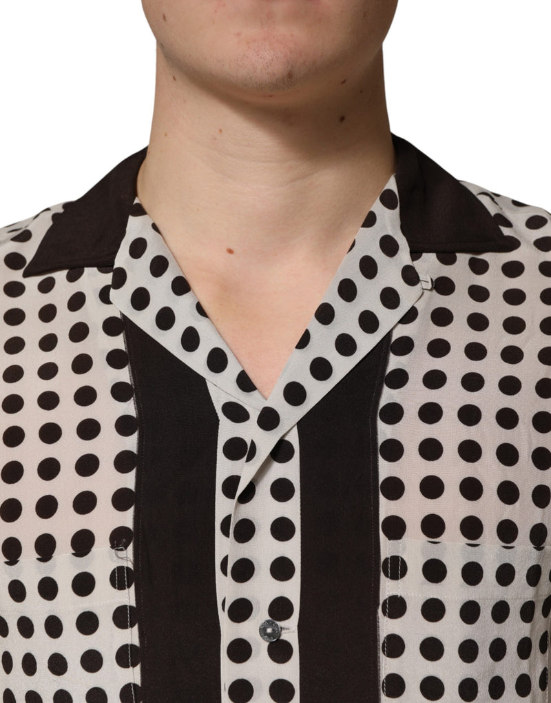 Chemise décontractée en soie Dolce &amp; Gabbana blanche à pois noirs pour homme