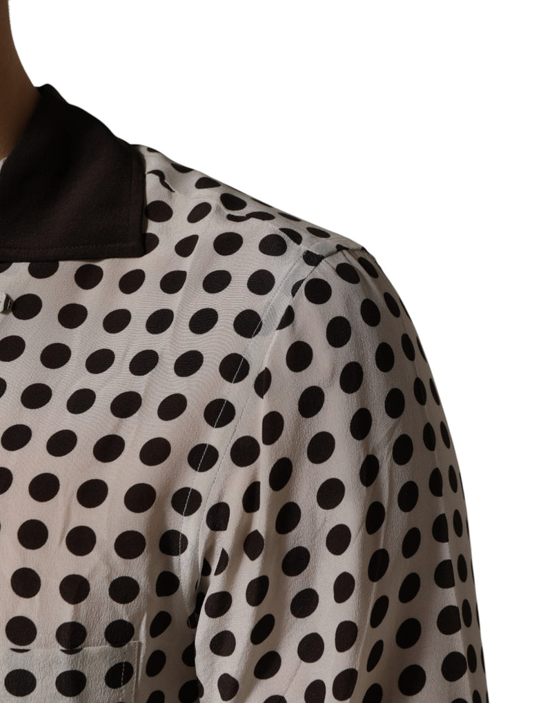 Chemise décontractée en soie Dolce &amp; Gabbana blanche à pois noirs pour homme