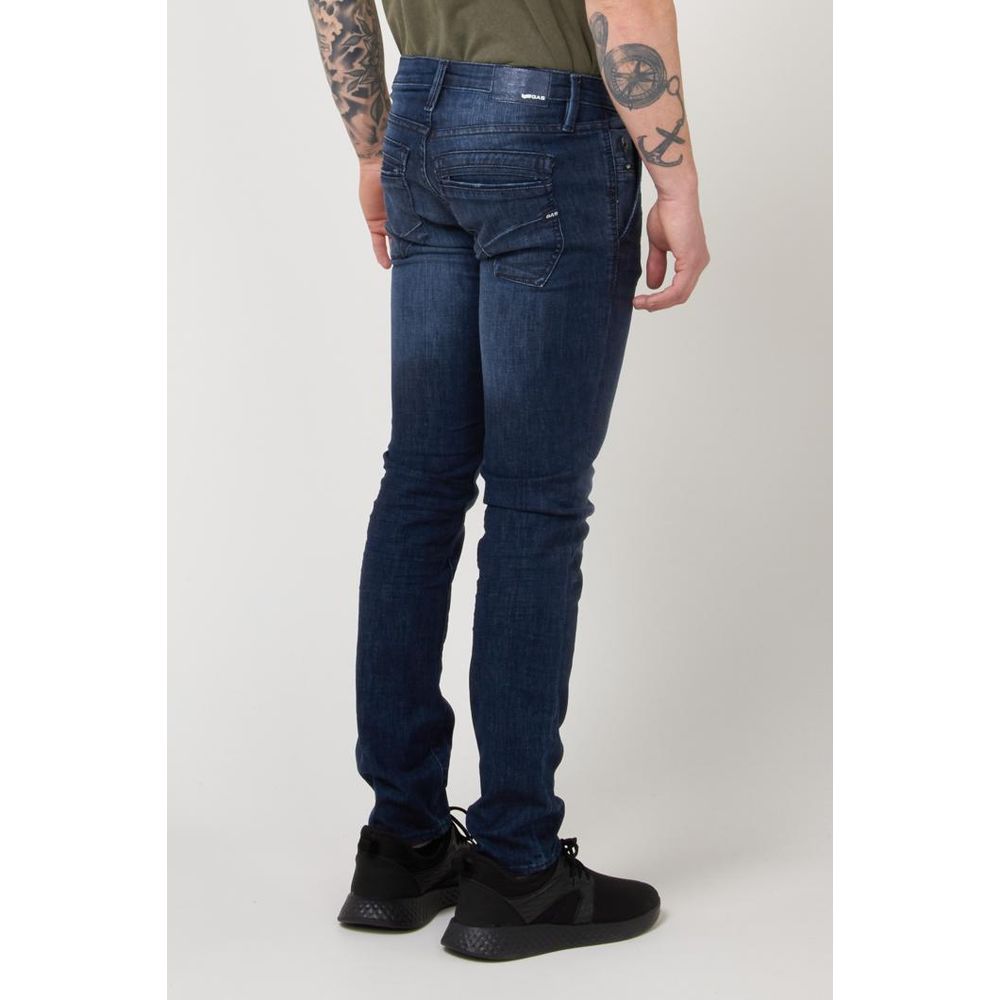 Gas Blue Cotton Slim Fit Jeans for Men