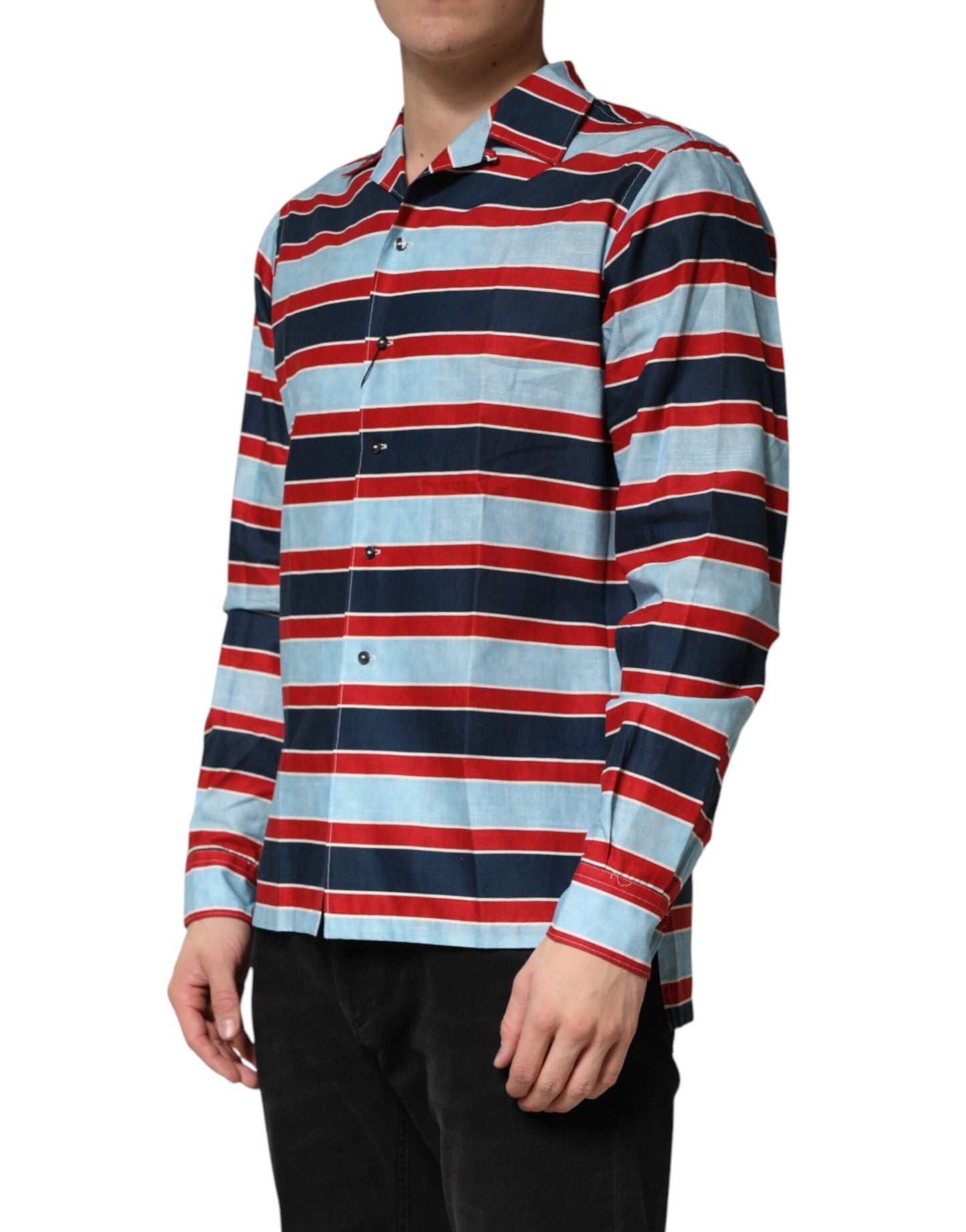 Chemise à boutons en coton à rayures multicolores Dolce &amp; Gabbana pour homme