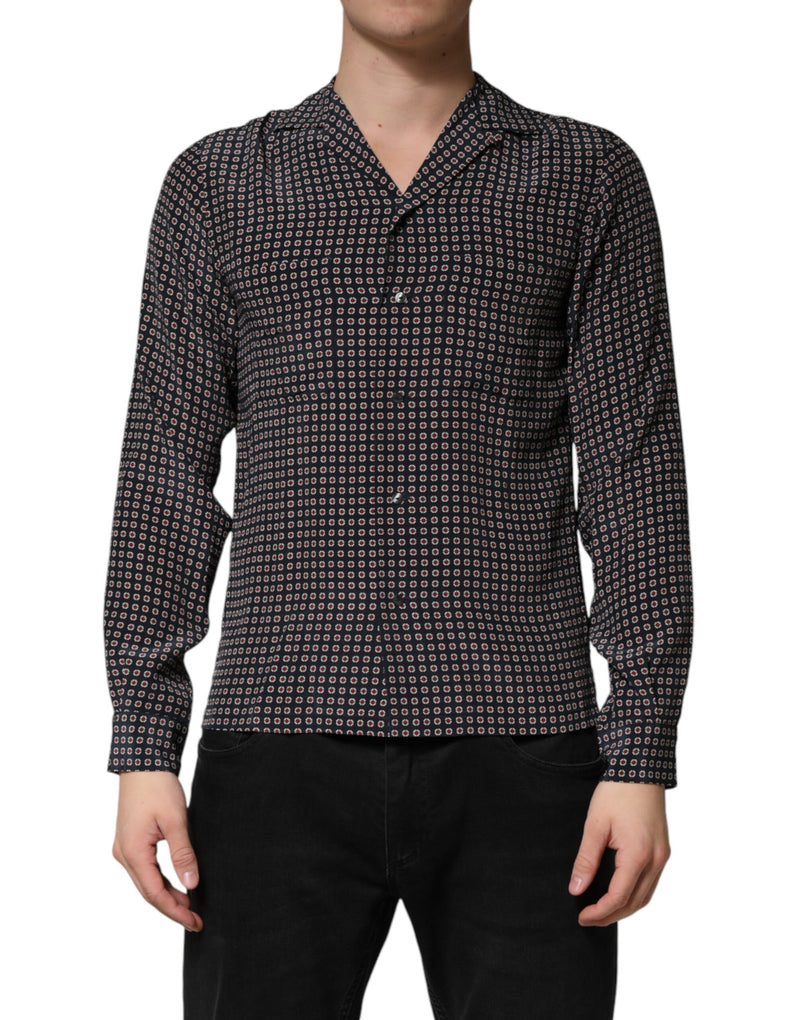 Chemise à boutons en soie noire à motifs Dolce &amp; Gabbana pour homme