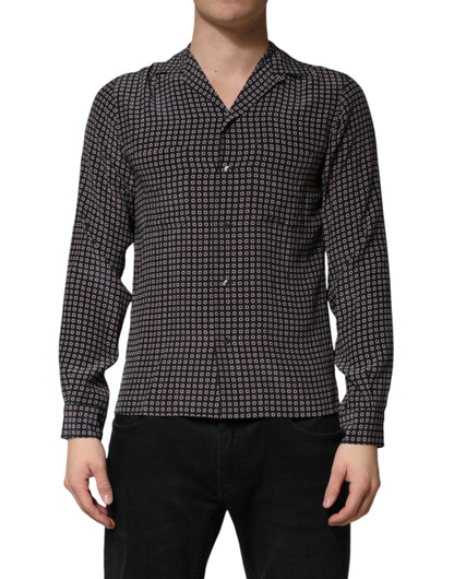 Chemise à boutons en soie noire à motifs Dolce &amp; Gabbana pour homme