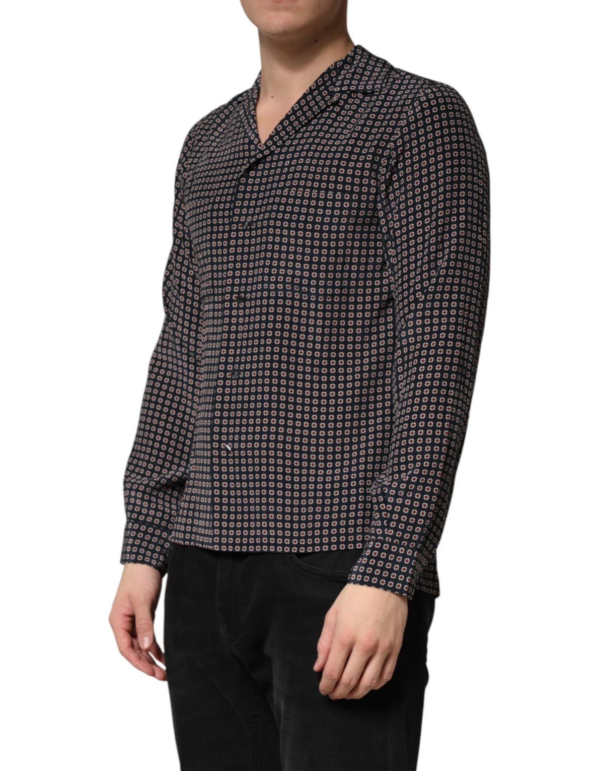 Chemise à boutons en soie noire à motifs Dolce &amp; Gabbana pour homme