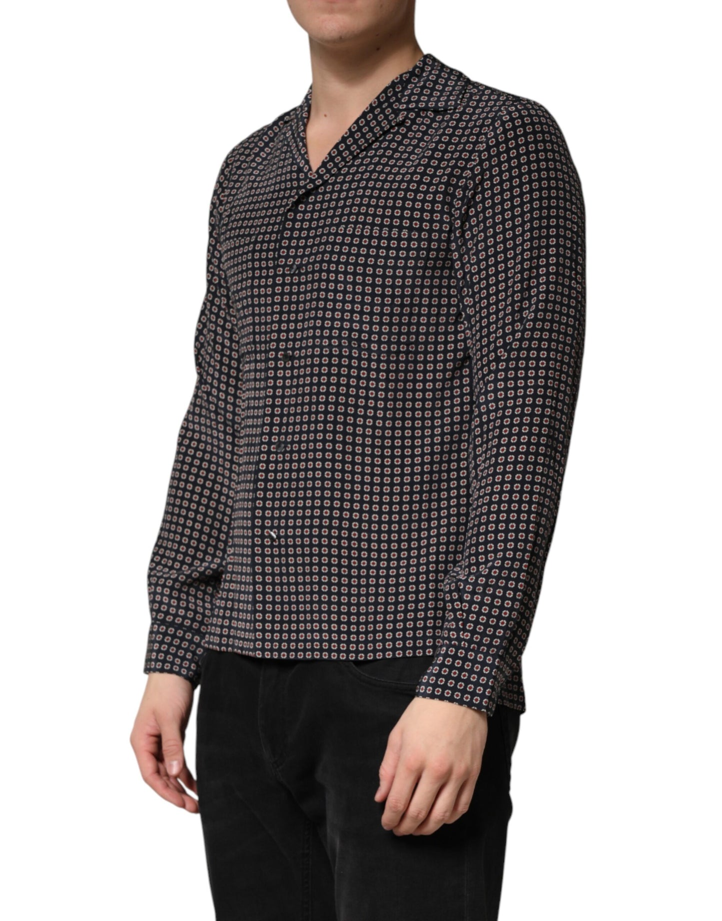 Chemise à boutons en soie noire à motifs Dolce &amp; Gabbana pour homme