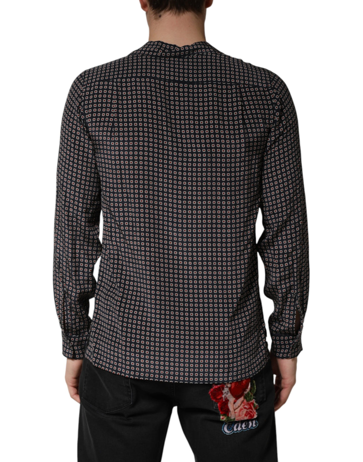 Chemise à boutons en soie noire à motifs Dolce &amp; Gabbana pour homme