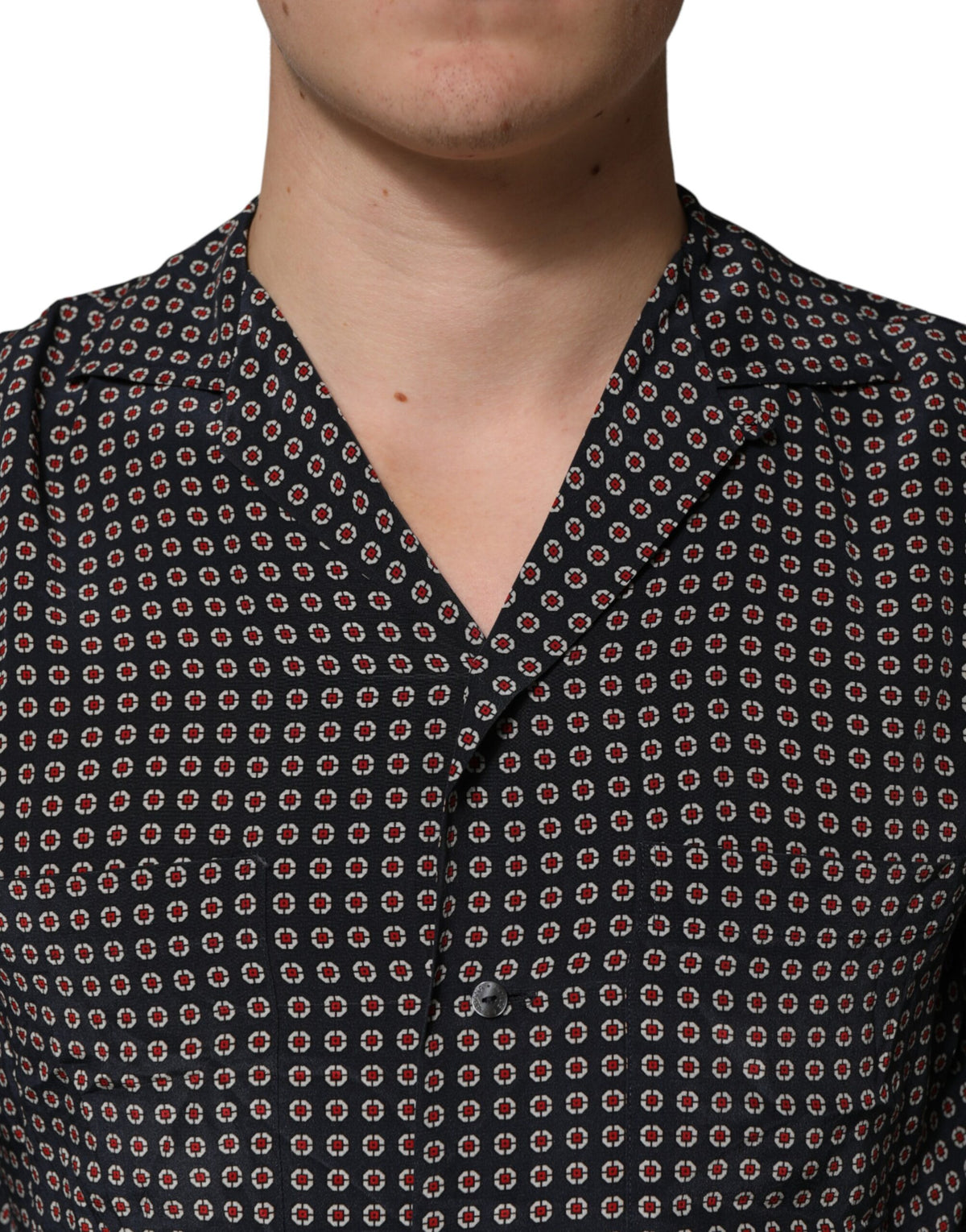 Chemise à boutons en soie noire à motifs Dolce &amp; Gabbana pour homme