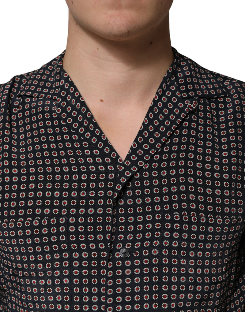 Chemise à boutons en soie noire à motifs Dolce &amp; Gabbana pour homme