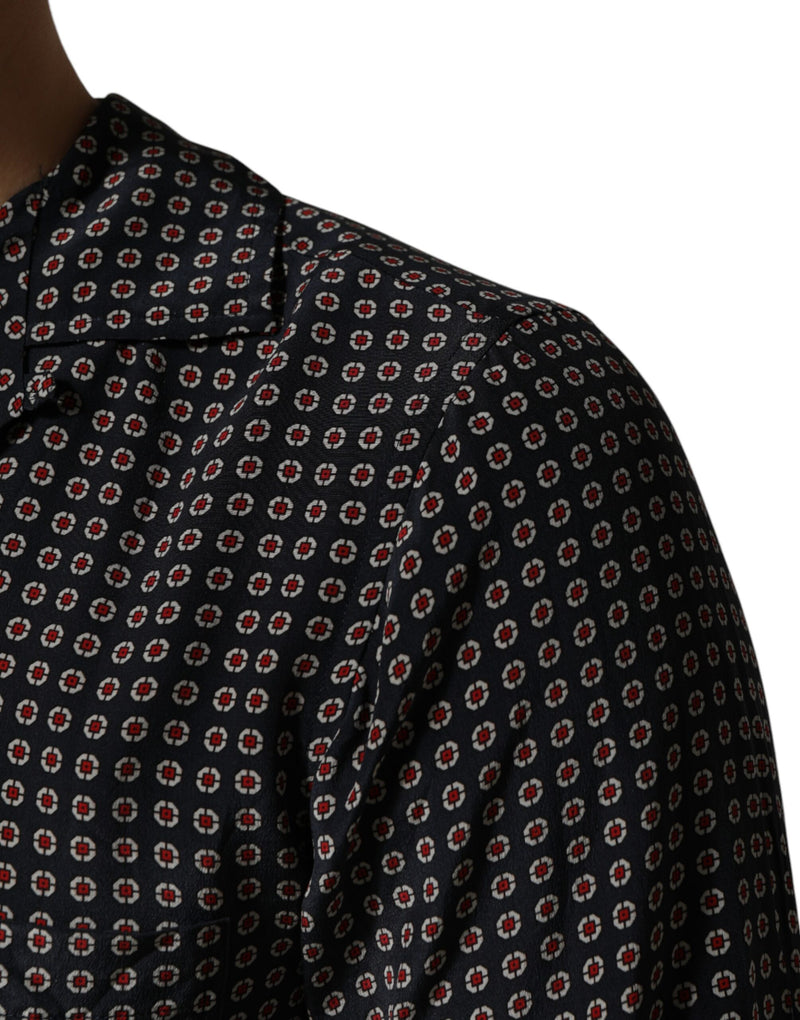 Chemise à boutons en soie noire à motifs Dolce &amp; Gabbana pour homme