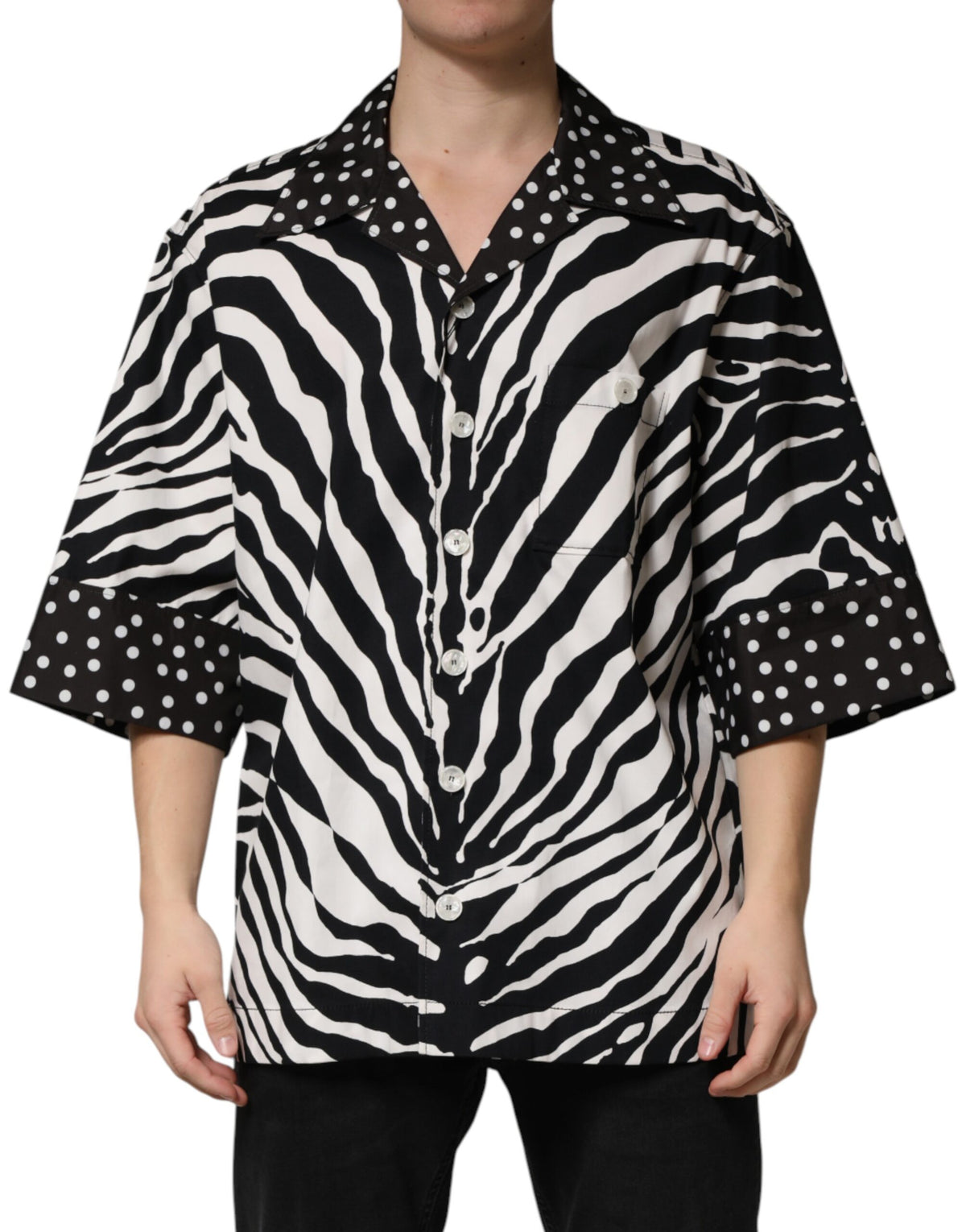 Chemise oversize à boutons Dolce &amp; Gabbana zèbre noir et blanc