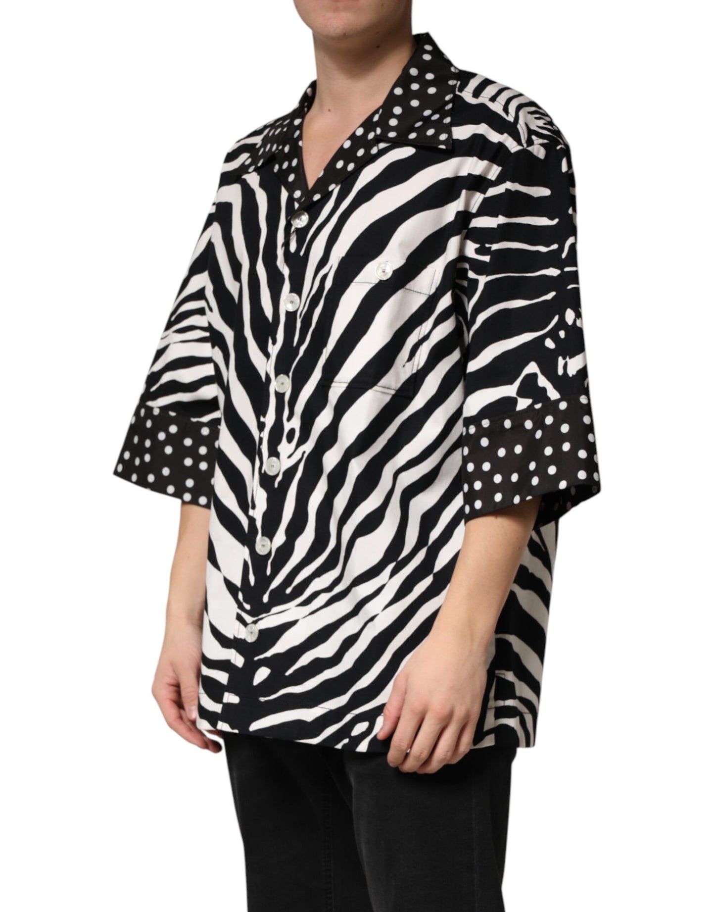 Chemise oversize à boutons Dolce &amp; Gabbana zèbre noir et blanc