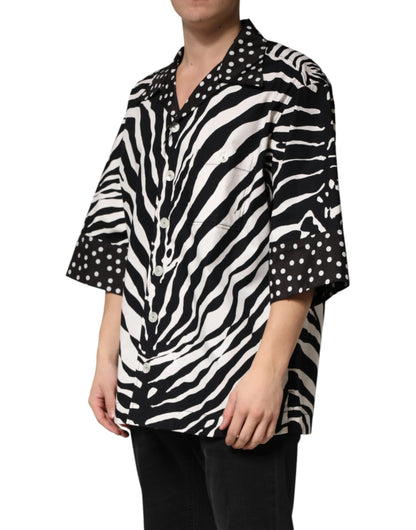 Chemise oversize à boutons Dolce &amp; Gabbana zèbre noir et blanc