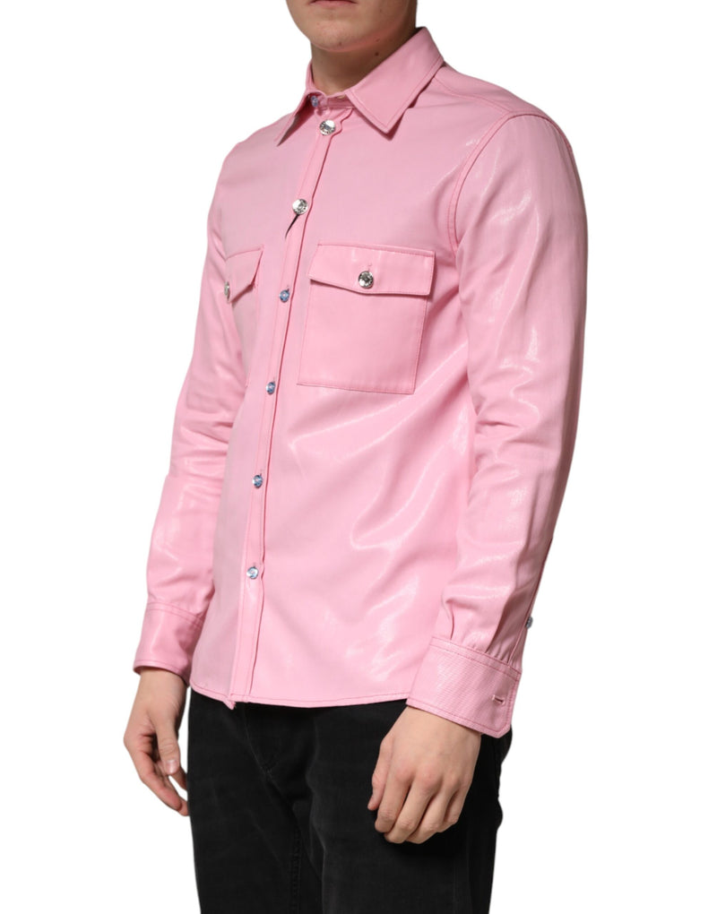 Chemise à col boutonné en coton rose Dolce &amp; Gabbana pour homme