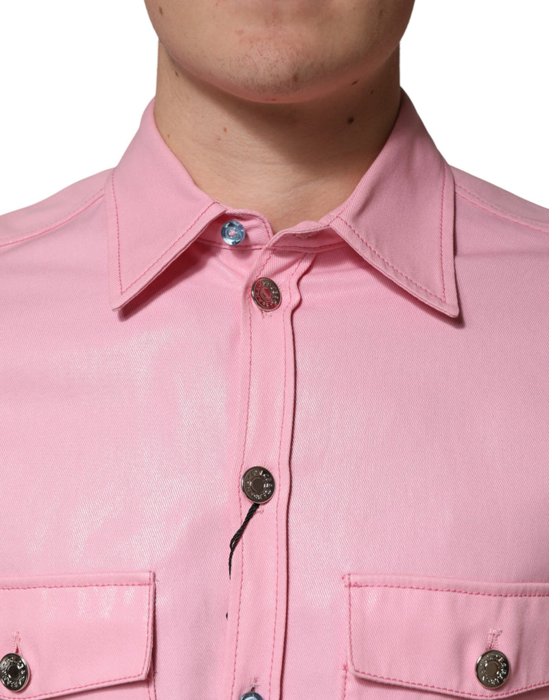 Chemise à col boutonné en coton rose Dolce &amp; Gabbana pour homme
