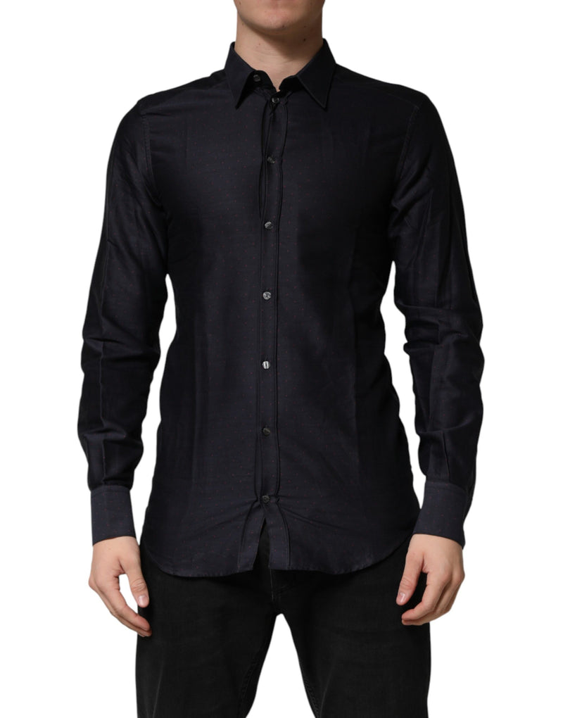 Chemise habillée Dolce &amp; Gabbana en coton noir à pois et col doré