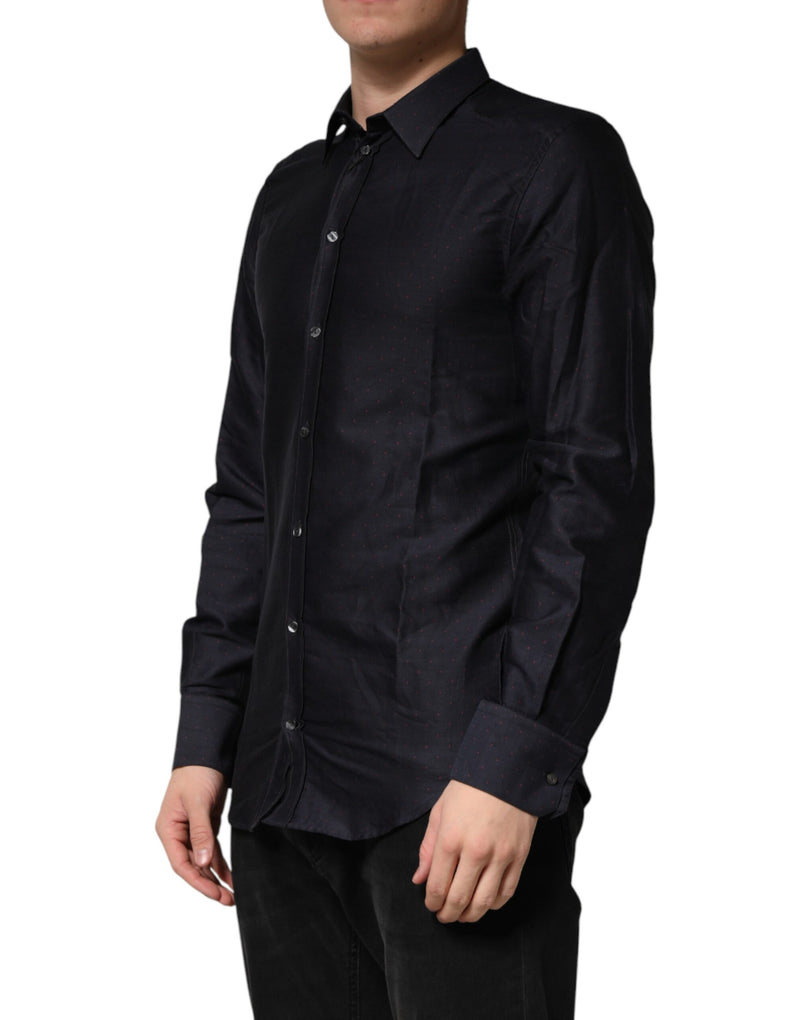 Chemise habillée Dolce &amp; Gabbana en coton noir à pois et col doré