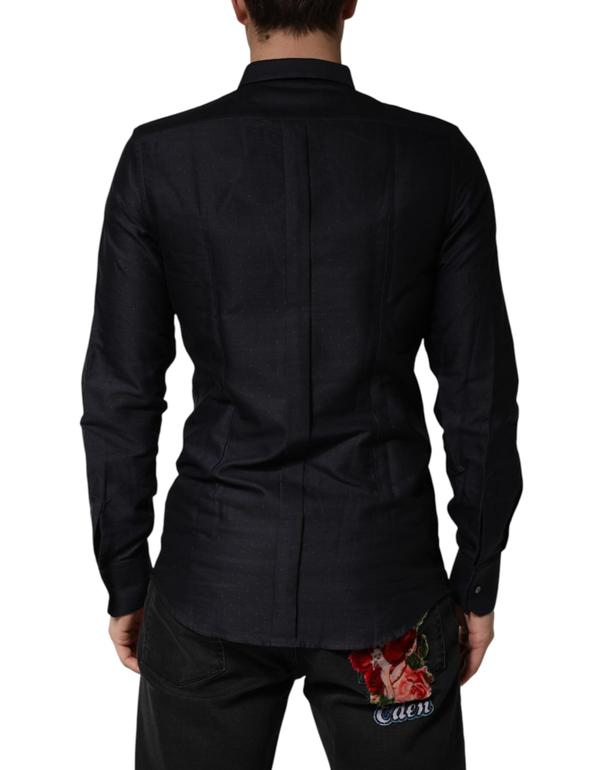 Chemise habillée Dolce &amp; Gabbana en coton noir à pois et col doré