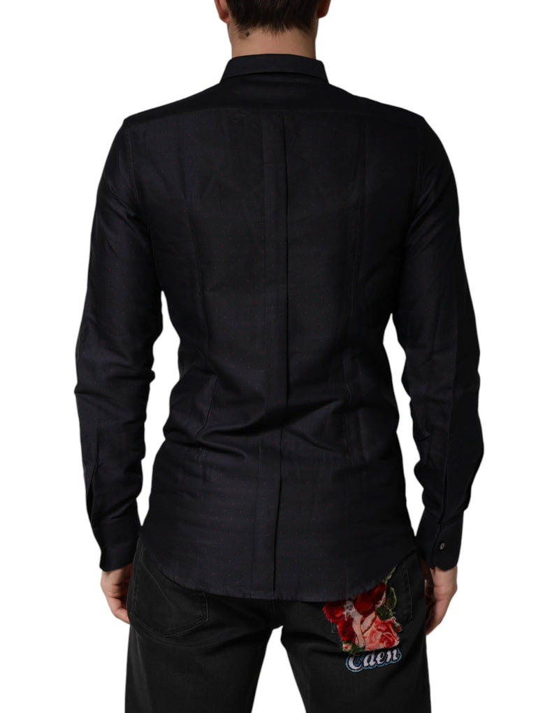 Chemise habillée Dolce &amp; Gabbana en coton noir à pois et col doré
