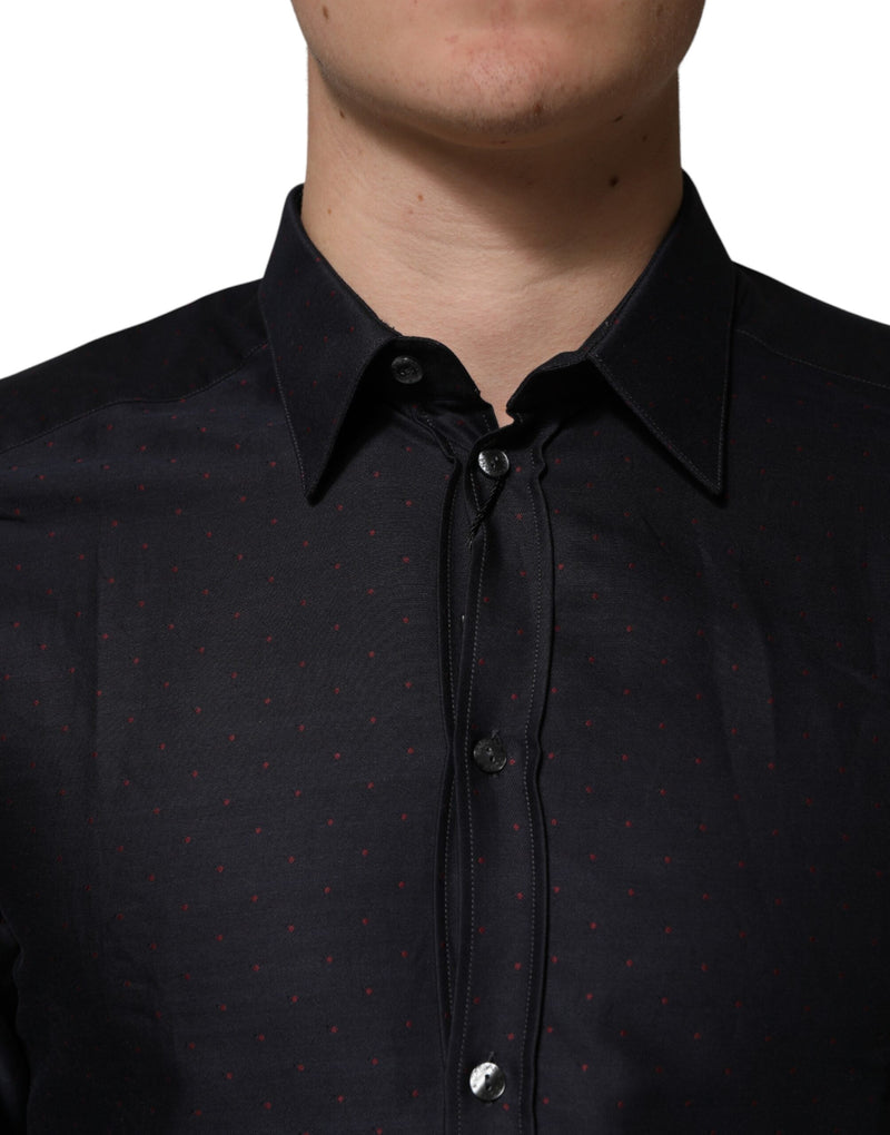 Chemise habillée Dolce &amp; Gabbana en coton noir à pois et col doré