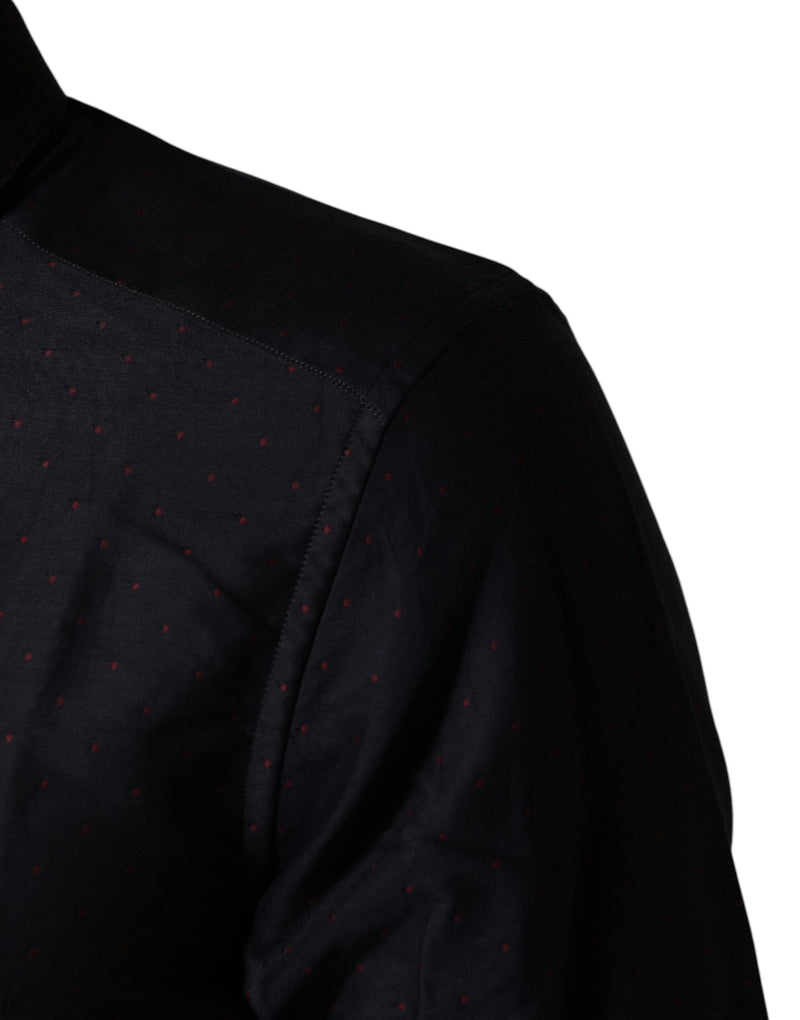 Chemise habillée Dolce &amp; Gabbana en coton noir à pois et col doré