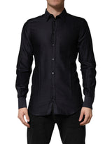 Chemise habillée Dolce &amp; Gabbana en coton noir à pois et col doré